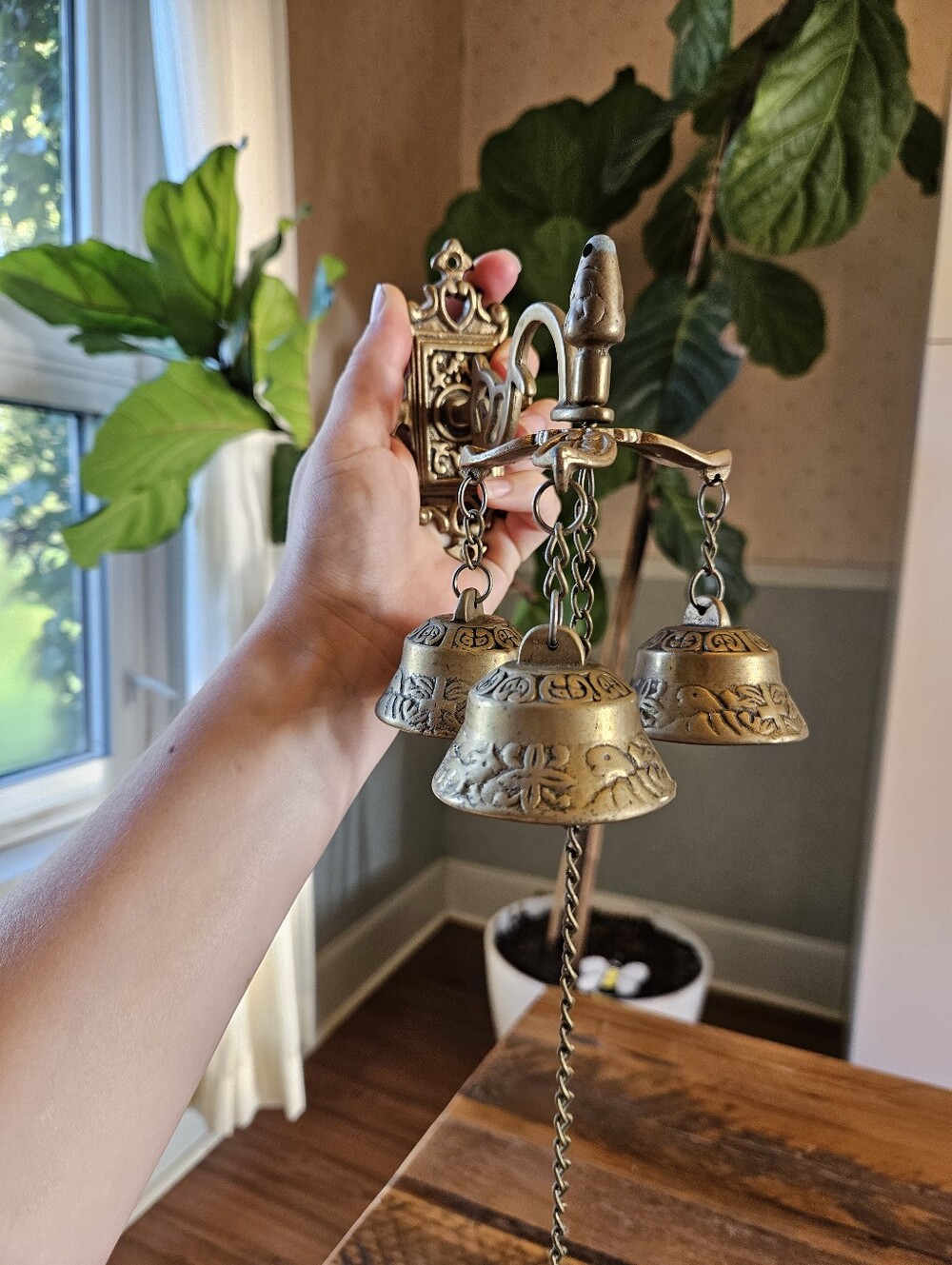 Vintage Solid Brass Shopkeepers Triple Door Bell